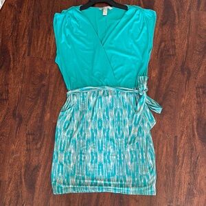 Teal Wrap Dress with Patterned Skirt